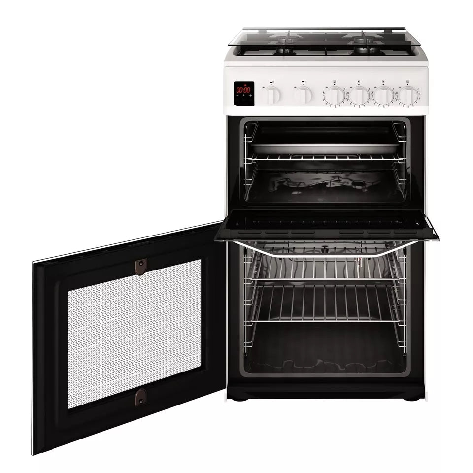 BRAND NEW Hotpoint HD5G00CCW 50cm Gas Cooker - Double Ovens, Grill & Hob, Lid