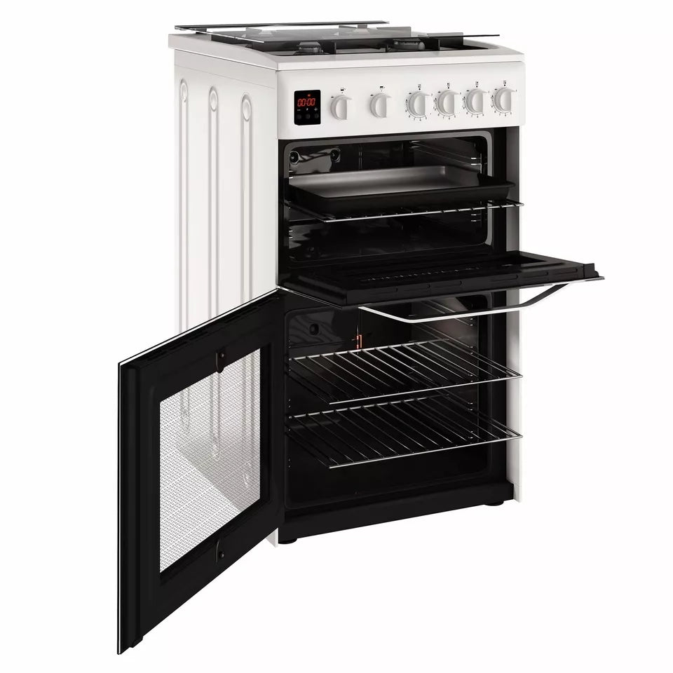 BRAND NEW Hotpoint HD5G00CCW 50cm Gas Cooker - Double Ovens, Grill & Hob, Lid