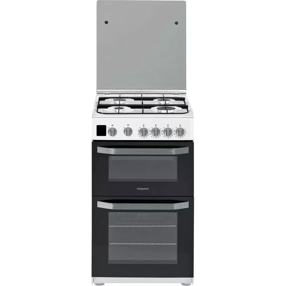 BRAND NEW Hotpoint HD5G00CCW 50cm Gas Cooker - Double Ovens, Grill & Hob, Lid