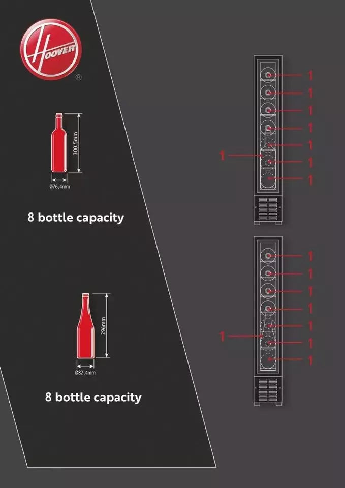 Hoover HWCB15UK/1 - 15cm - 7 Bottle Wine Cooler, Anti UV Glass Door, LED Display